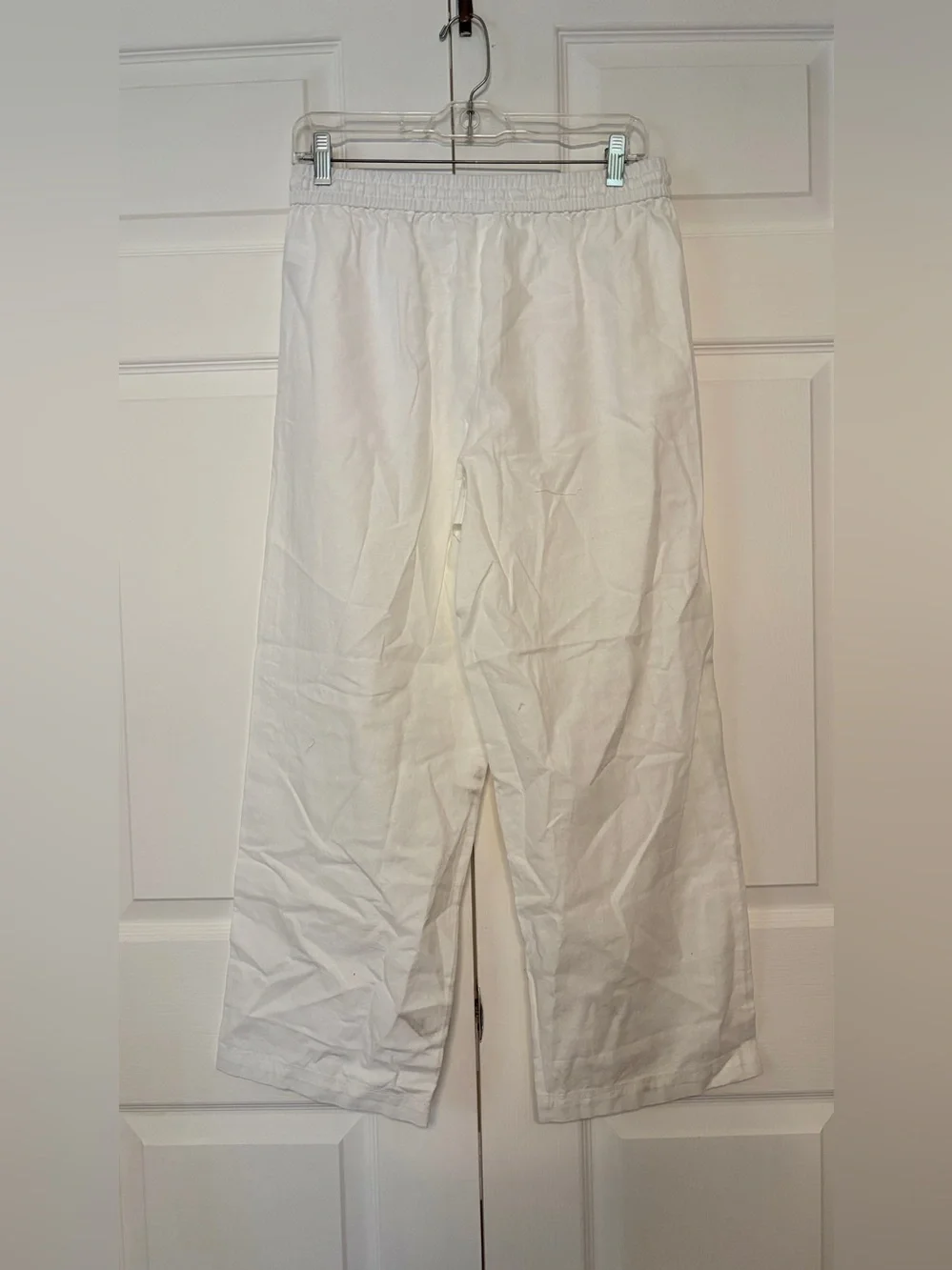 J.Crew White Linen Cotton Pull-On Wide Leg Pants 8P NWT